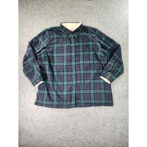 LL Bean Sherpa Lined Flannel Shirt Womens 1X‎ Plus Shacket Jacket Plaid